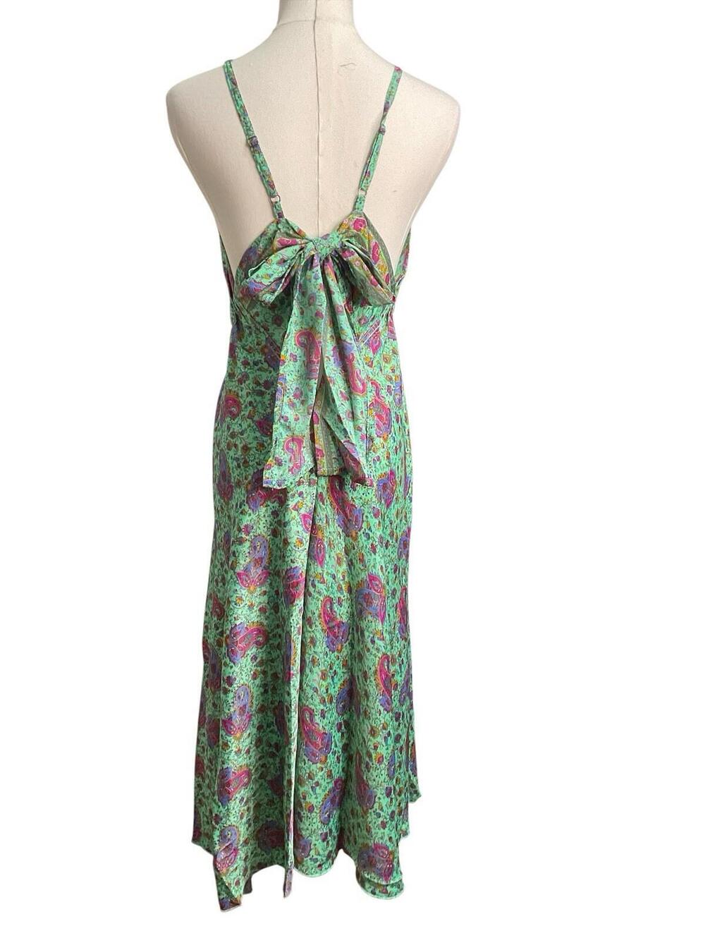 Rhea Backless Halter Dress S Paisley Green Pink Floral Tie Back Midi NWT A27 - Picture 5 of 8